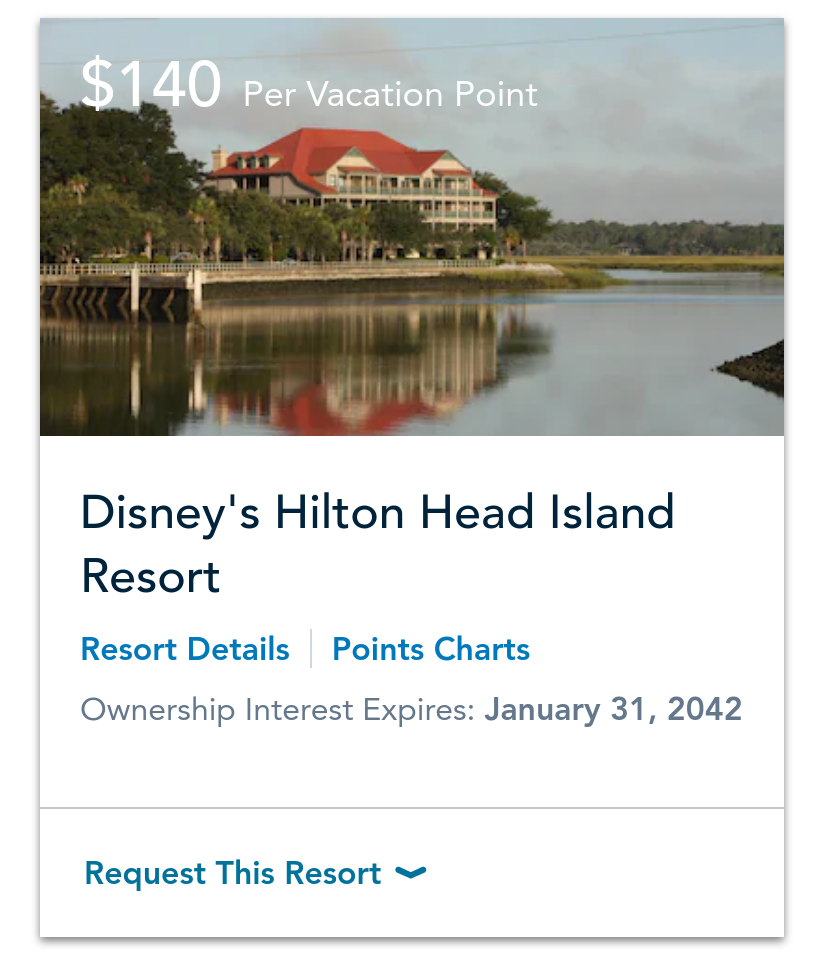 Screenshot of Hilton Head price card
