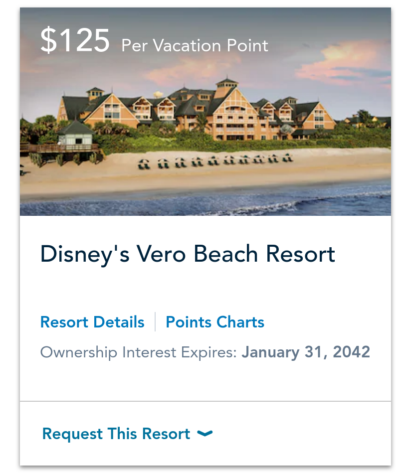 Screenshot of Vero Beach price card